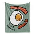 thumbnail image 1 of Breakfast Soft Flannel Fleece Throw Blanket, Morning Message Egg Bacon Sausages, Cozy Plush for Indoor and Outdoor Use, 70" x 90", Pale Reseda Green Salmon, by Ambesonne, 1 of 5