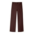 thumbnail image 4 of DeHolifer Girl's Pants Elastic Mid Waisted Button Down Straight Leg Pants Casual Solid Trousers with Pockets,9Years, 4 of 7