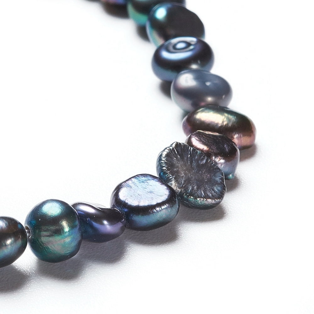 Natural Baroque Pearl Keshi Pearl Cultured Freshwater Pearl Beads Strands Two Sides Polished Dyed Slate Gray 4.5~6x2.8~3.5x4.2~5mm