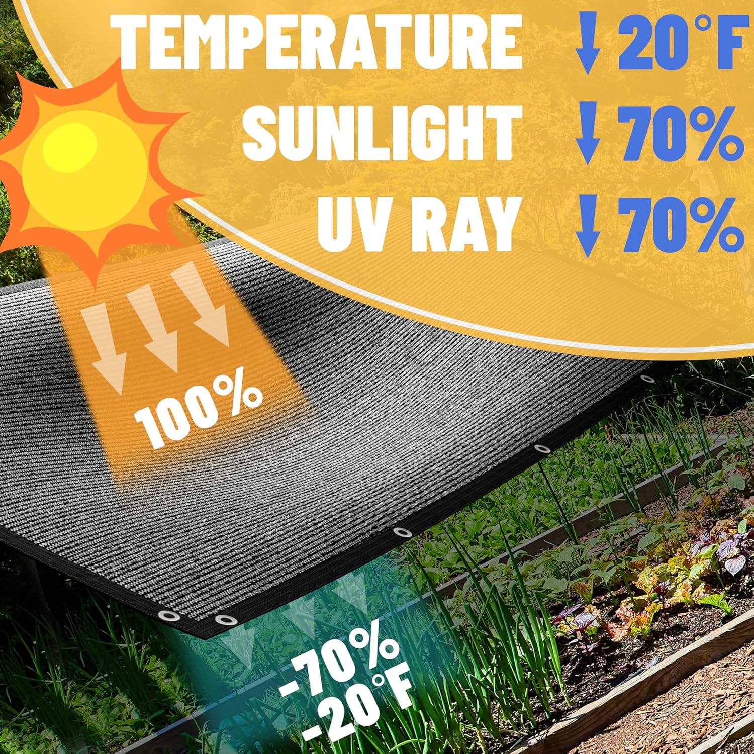 ShadeMart 70% Shade Cloth for Plant, Black 8FT x 10FT Outdoor Shade Tarp, Shade Cover with Upgrade Grommets and Zip Ties, Sunblock Net for Garden Greenhouse Pool Carport Chicken Coop, Custom Size