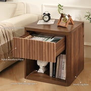 HIPPIY Co.ltd Fluted Nightstand with Drawer, Bedside Tables with Open Storage, Large Wood Night Stand for Bedroom Living Room, Walnut Brown