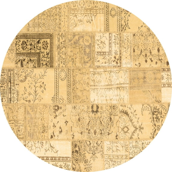 Ahgly Company Indoor Round Patchwork Brown Transitional Area Rugs, 7' Round