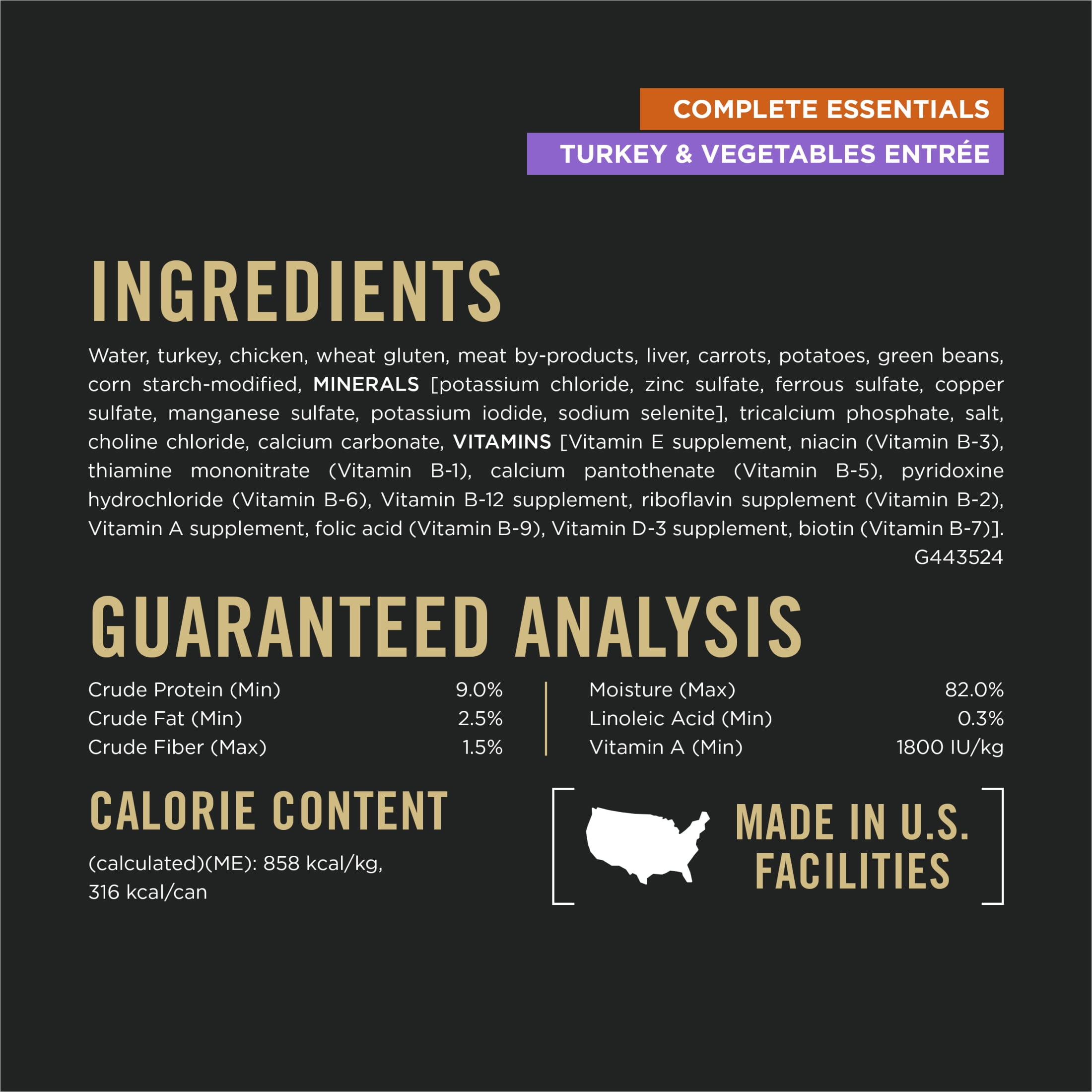 Purina Pro Plan Complete Essentials Turkey and Vegetables Entree In Wet Dog Food Gravy, 13 oz. Can