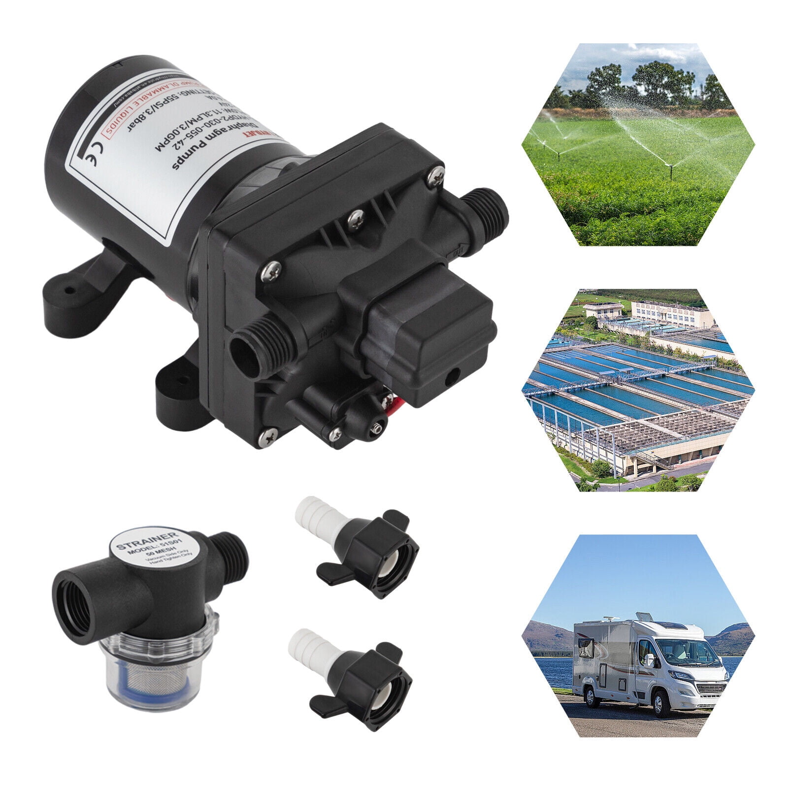 55PSI 24V Booster Self-priming Pump Water Diaphragm Pressure Pump for RV/Boat