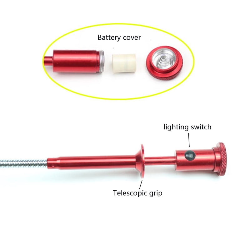 Telescopic 4-Claw Pickup Tool With LED Light – Magnetic, Flexible, Red Aluminum