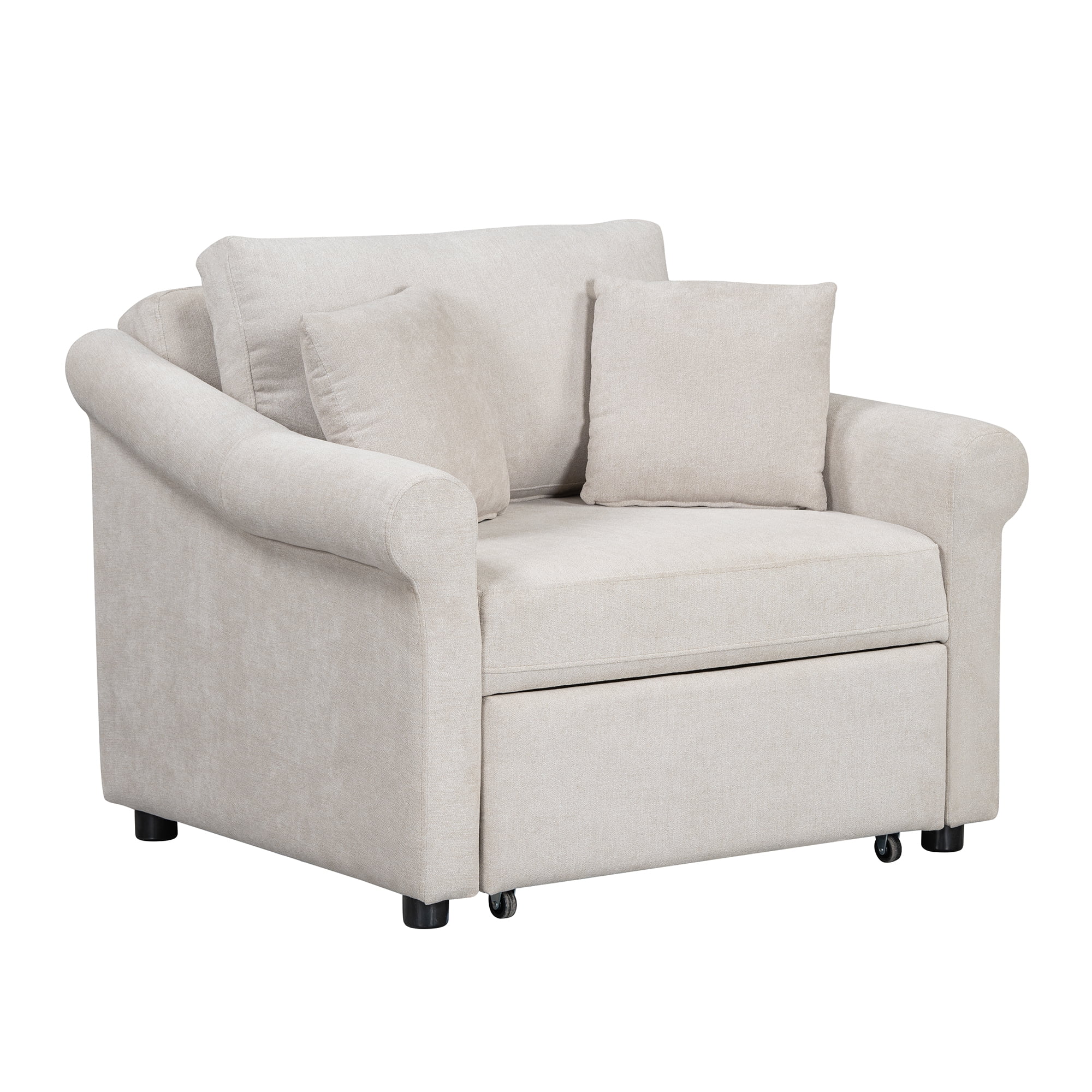 Euroco Chenille Convertible Sleeper Chair with Adjustable Backrest, 3 IN 1 Lounger Chair Turns Into Bed, Single Bed for Living Room, Beige