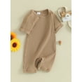 thumbnail image 3 of Biekopu Baby Boy Ribbed Romper Short Sleeve Round Neck Solid Color Jumpsuit Infant Bodysuit Newborn Clothes, 3 of 9