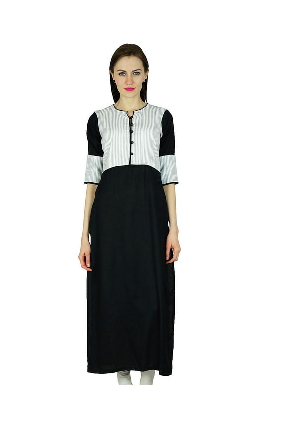 Women Rayon Kurta Kurti Black Top Indian Formal Ethnic Blouse