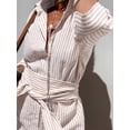 thumbnail image 5 of utcoco Womens 2026 Shirt Dress Casual Lapel 3/4 Sleeve Button Down Split Belted Vacation Maxi Dress, 5 of 6
