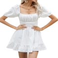 thumbnail image 4 of Femmes Été Volant Mini Robe Courte Manches Bouffantes Smocked Taille Cou Carré Dos Nu A-Ligne Robe Courte, 4 of 6