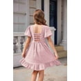 thumbnail image 4 of Arshiner Girls Dress Summer Wedding Party Square Neck Hollow Back Solid Midi Flowy Casual Dresses, 4 of 8