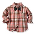 thumbnail image 2 of Otqutp Toddler Fall Winter Blouse Kids Boys Long Sleeve Winter Bow Tie Shirt Tops Coat Button Outwear for Baby Clothes Plaid 1 to 5 Years, 2 of 7