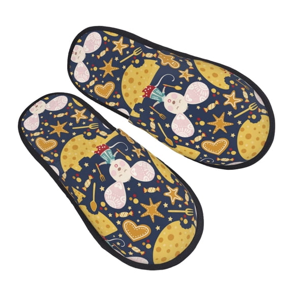 House Slippers for Women Men - Mouse Cheese Lightweight House Shoes Fuzzy Slippers, Soft Slip-On Cozy House Slippers for Woman Indoor Outdoor