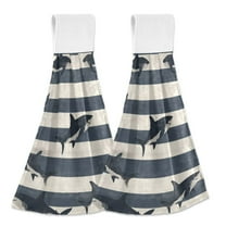 Yayeee Kitchen Hanging Hand Towels Set of 2 with Loop Bathroom Absorbent Tie Towel, Dark Sharks