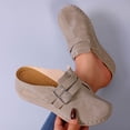 thumbnail image 4 of Women's Orthopedic Sandals Closed Toe Suede Summer Low Wedge Slides Trendy Stitching Buckle Straps Platform Slippers Khaki Size 8, 4 of 8