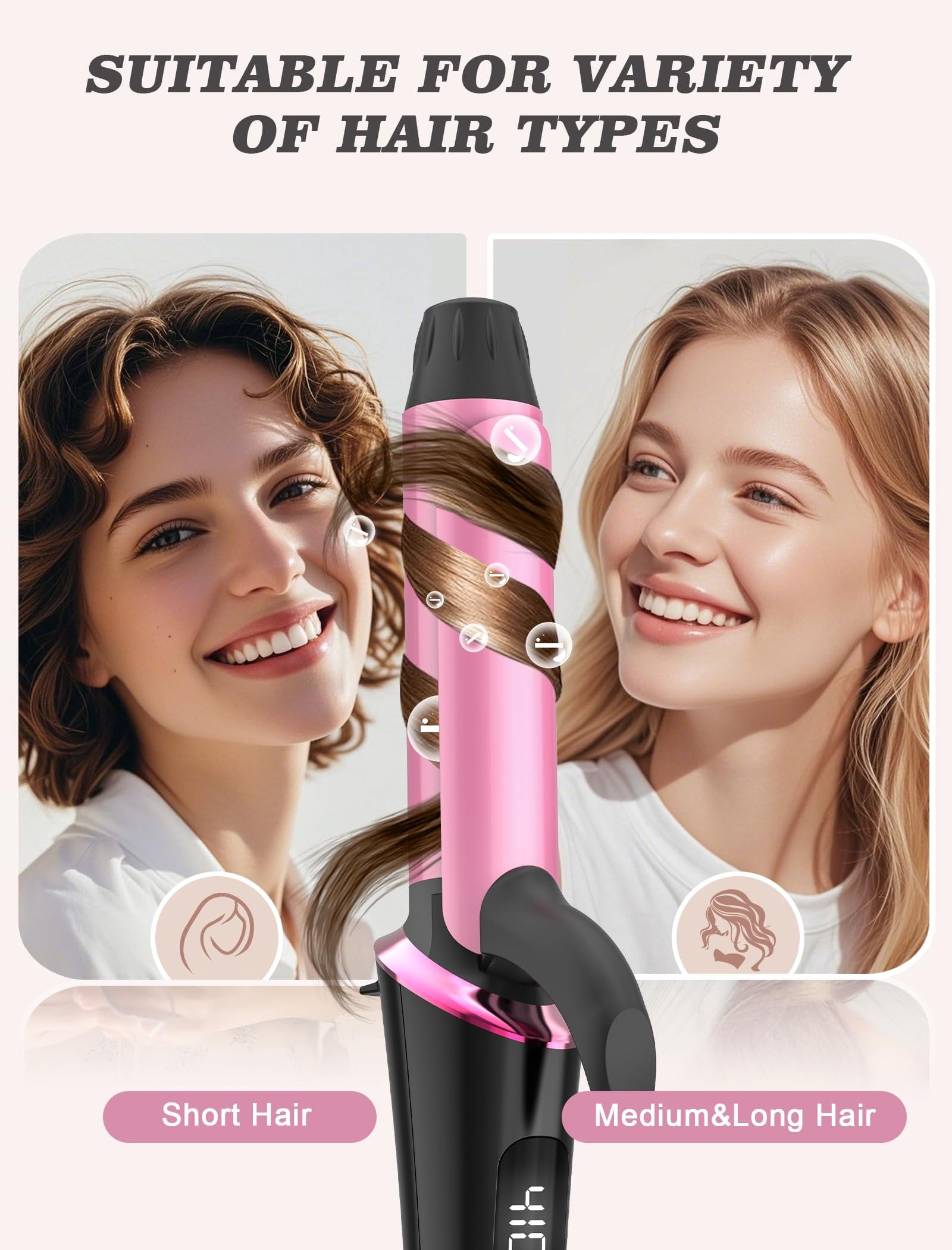 Mini Hair Curling Iron, Dual Voltage, Anti-Scald, Auto-Off, 5 Temp Settings, with European Plug Adapter, Small Curling Iron for Short Hair