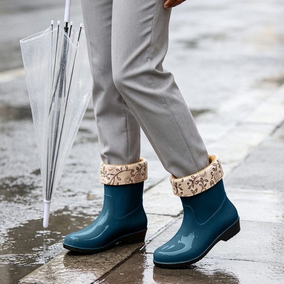 OKBOP Waterproof and Warm rain boots for women waterproof Pull-On Winter Ankle-High Waterproof Flat Heel