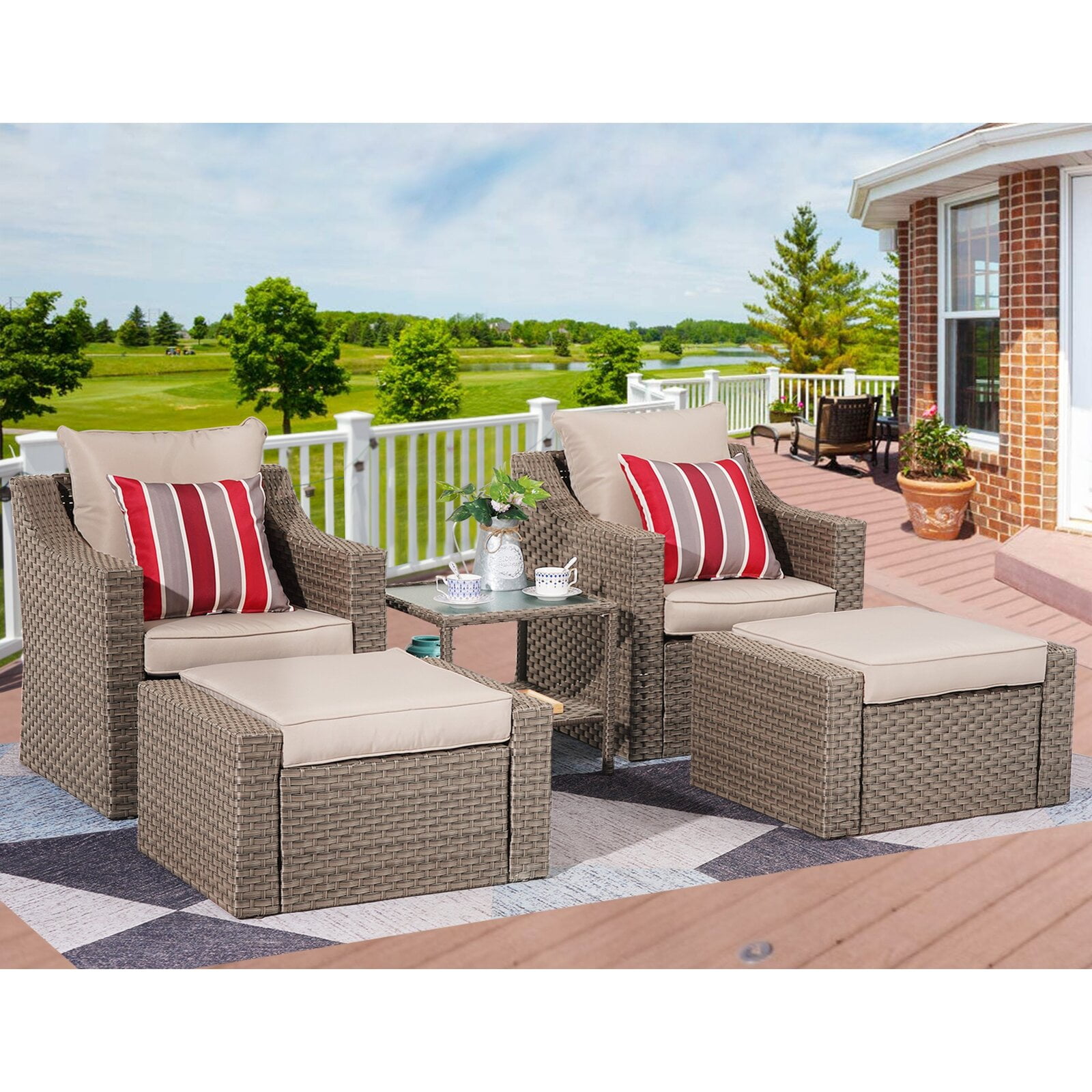 Czarnecki Wicker/Rattan 4 Person Seating Group with Cushions, Thick