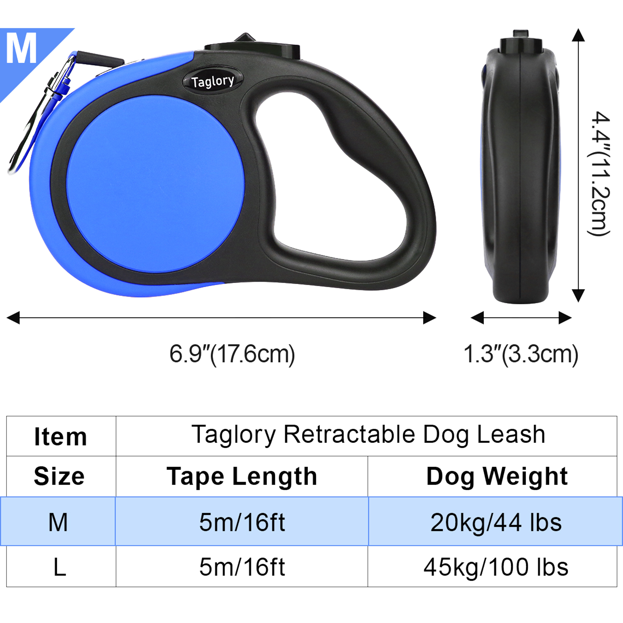 Taglory Retractable Dog Leash 16-Foot Blue photo 2