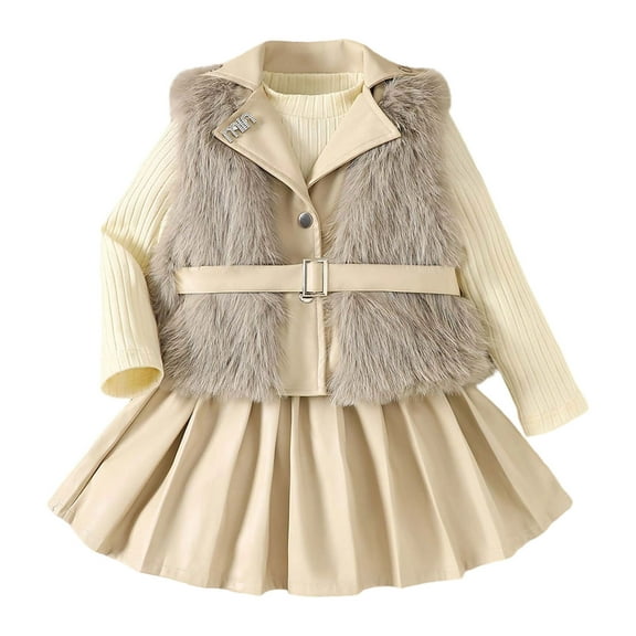 MEZZALL Kids Outfit Sets Fashionable Vest And Long Sleeve Tops With Pleated Skirt Girls Breathable Clothes Sets