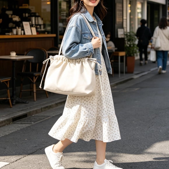 Women Pu Leather Tote Handbag,Women Tote Bag, Soft Faux Leather Hobo Purse Bucket Slouchy Drawstring Handbag for Everyday Work Teacher ,Large Capacity Shoulder Bag