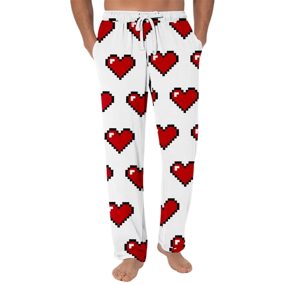 Fgvctg Valentine's Day Pajama Pants Mens Plus Size Wide Leg Sleepwear Pajama Pant Casual Love Heart Print High Waisted Pjs Fall Spring Drawstring Lounge Pants with Pockets Hot Pink L