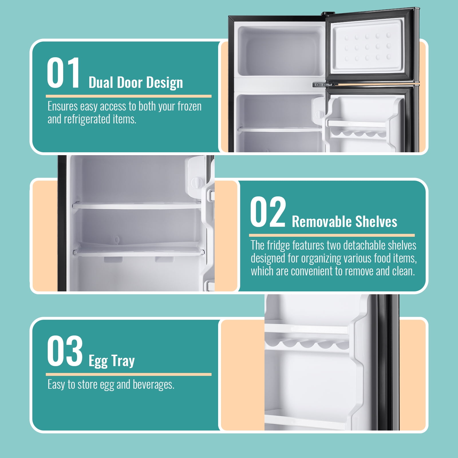TACOOL Refrigerator with Top Freezer 2.4Cu.ft Two Door Small Mini Fridge for Person Use with Egg tray, Black