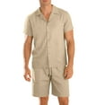 thumbnail image 2 of Yievot Mens Pajama Sets Ribbed Sleepwear Lapel Short Sleeve Button Down Shirts and Drawstring Shorts Pajamas Loungewear 2 Piece Pj Set, 2 of 9