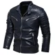 thumbnail image 4 of Chaqueta de motociclista cálida con forro de piel para hombre, abrigo de motociclista negro ajustado de moda urbana, diseño plisado, cremallera, chaqueta de cuero negra de invierno 2024, 4 of 5