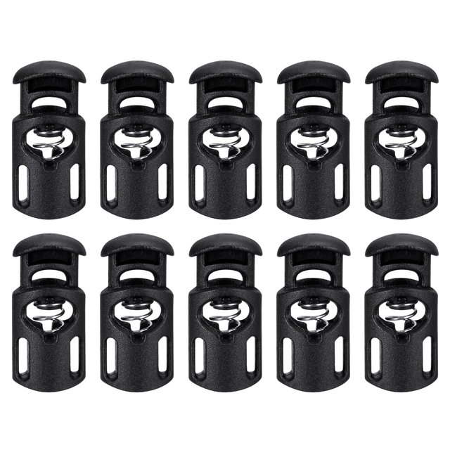 Unique Bargains 30Pack 5.5x3mm Cord Lock Plastic Single Hole Spring Toggle Stoppers, Black