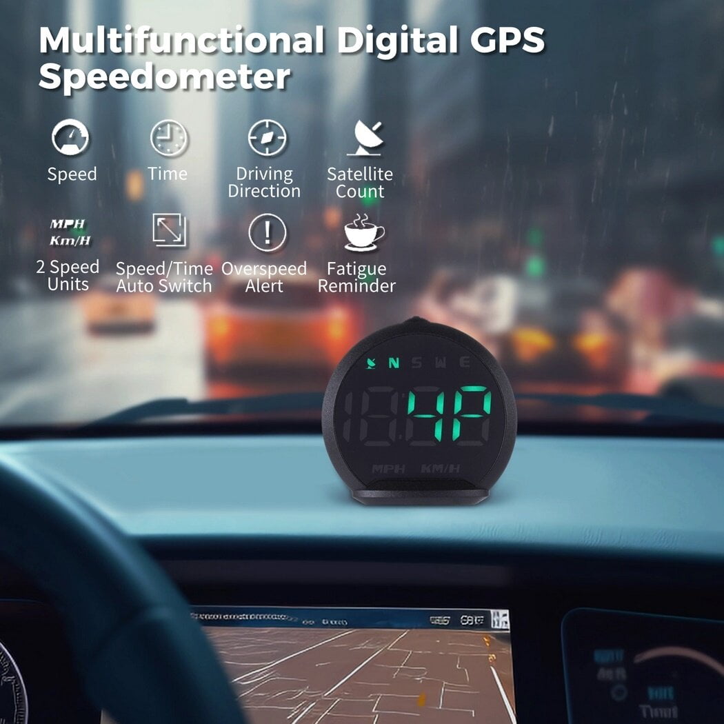 GPS Speedometer, LED Head Up Display for Cars, Digital GPS Speedometer with Compass Clock, Overspeed Alarm Fatigue Driving Reminder, USB 5V Powered Compatible with All Vehicles