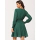 thumbnail image 3 of Vestido Allegra K de mujer de gasa con cintura fruncida y manga larga con estrellas brillantes Verde Oscuro XS, 3 of 6