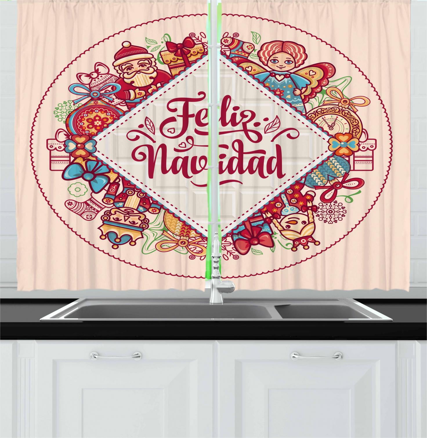Spanish Curtains 2 Panels Set Christmas Elements And Celebration Theme Feliz Navidad Message In Spanish Language Window Drapes For Living Room