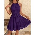 thumbnail image 4 of Purple Clasi Halter Tie Waist A-Line Dress, Suitable For Vacation Vacation, 4 of 8