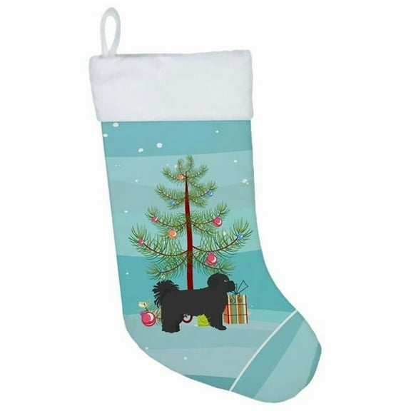 Caroline's Treasures Pekeapoo Multi-color Christmas Stocking, with Soft Suede Fabric 18"