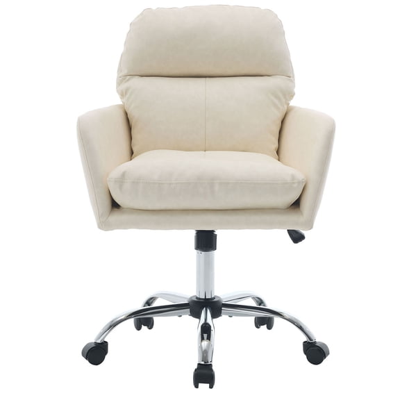 S-HOME Modern PU Leather Office Chair with Adjustable Height, Ergonomic Design for Home and Office Use,White