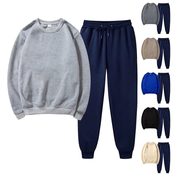 QSXADF 2 Piece Fall Winter Casual Sweatsuit Set for Women Solid Crew Neck Pullover Set Sweatpants Casual Athletic Sweatshirt Sportswear Women Fall Winter Outfits