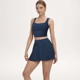 thumbnail image 3 of Women's High Waist Pleated Skirt with Built-In Shorts and Stretch Waistband - Large, Navy, 3 of 6