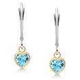 thumbnail image 2 of Gem Stone King 925 Sterling Silver and 10k Yellow Gold Swiss Blue Topaz Drop Dangle Earrings for Women (1.10 Cttw, Heart Shape 5MM), 2 of 4