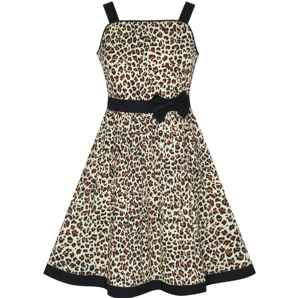 Girls Dress Brown Leopard Print Summer Beach Sundress 6 Years