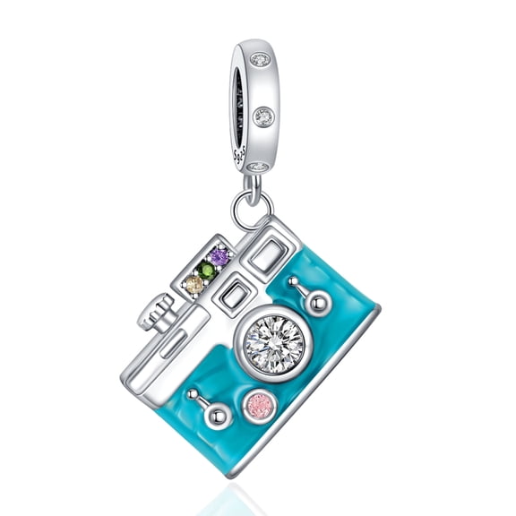 ROSIANNA 925 Sterling Silver Charm for Bracelets Blue camera Pendant Charm Women Bracelet Charm