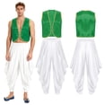 thumbnail image 7 of Aislor Men Character Arabian Prince Vest Outfits Open Front Waistcoat Top With Harem Pants Set Green White XL, 7 of 7