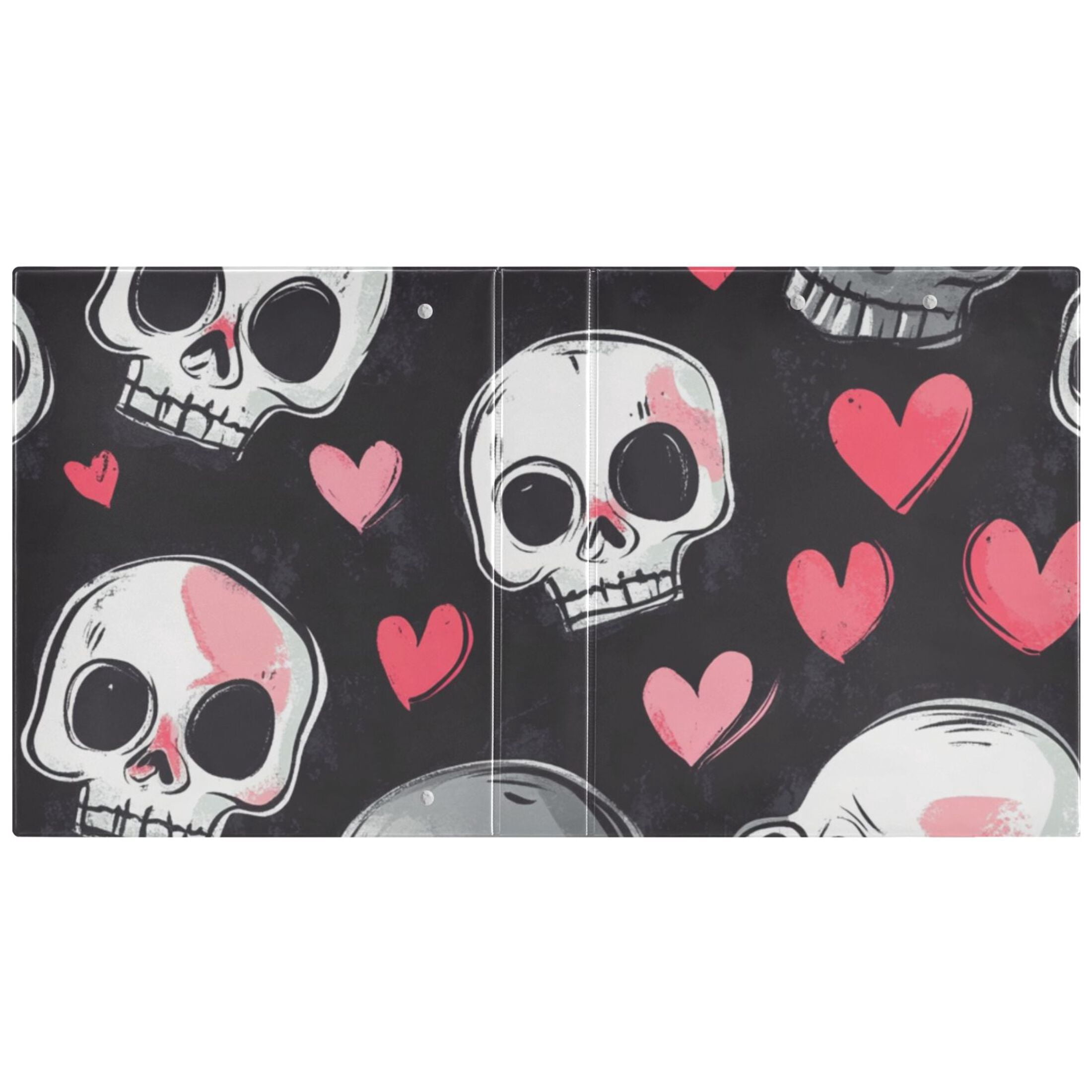 Hearts and Skulls 3 Ring Binders 1.5 inch Hardcover File Folders with Interior Pockets A4 Size Organizer for School Office Hospital