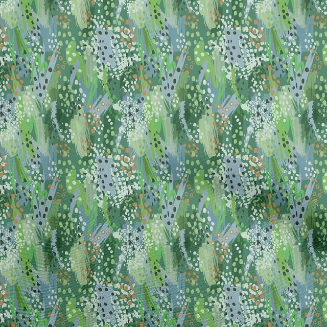 oneOone Rayon Forest Green Fabric Abstract Brush Stroke& Dot Craft Projects Decor Fabric Printed By The Yard 56 Inch Wide