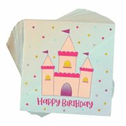 NEW 100 Happy Birthday Luncheon Party Paper Napkins, Princess Castle Design, 5"x5"