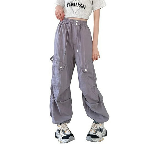 Cargo Pants Kids Casual Baggy Pants Elastic Waist Purple Cargo with Pockets Girls Clothing Size 9-10 Years