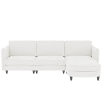 Modern L-Shaped Sectional Sofa, 4 Seats Polyester Upholstered Modular Couch With Movable Ottoman and Storage Pocket For Living Room Office Apartment
