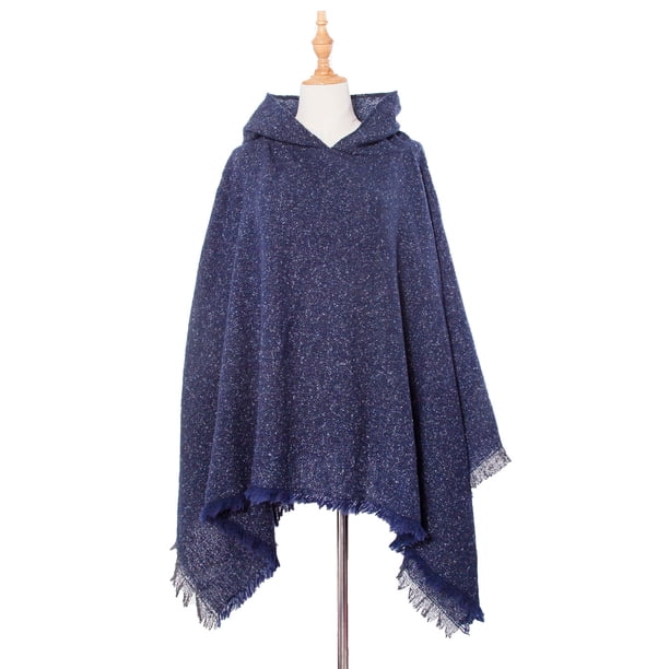 Capa con capucha a cuadros para mujer, poncho, capa con capucha, chal con borlas