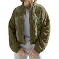 thumbnail image 2 of Female Floral Embroidered Cropped Quilted Jacket Winter Warm Button Down Puffer Jacket Coat with Pockets Green S, 2 of 7
