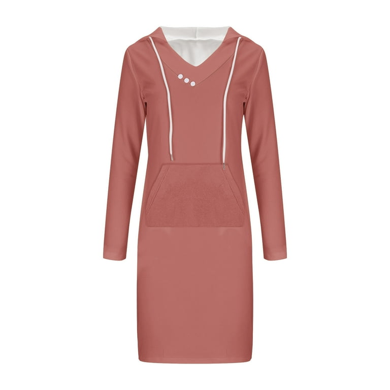 plus size short sleeve hoodie dress Short hoodie dress with a kangaroo pocket - Rose - Sz. 40-64